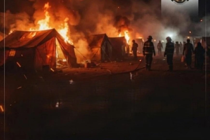 فاجعة في مخيم النازحين في الضالع.. إصابة شابين في حريق مخيم الصفراء