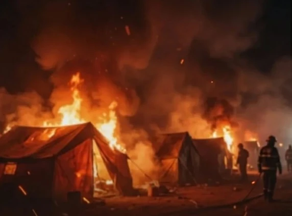 حريق بمخيم للنازحين يصيب شخصين ويلتهم 7 خيام جنوبي اليمن