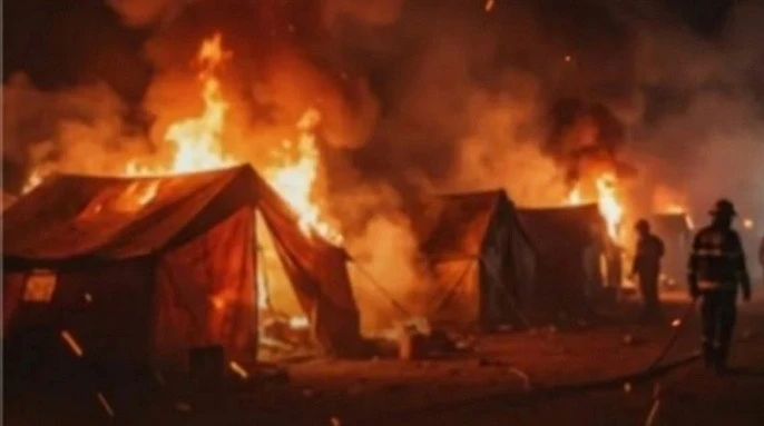 حريق في مخيم للنازحين بالضالع يُصيب شخصين ويُدمر سبع خيام