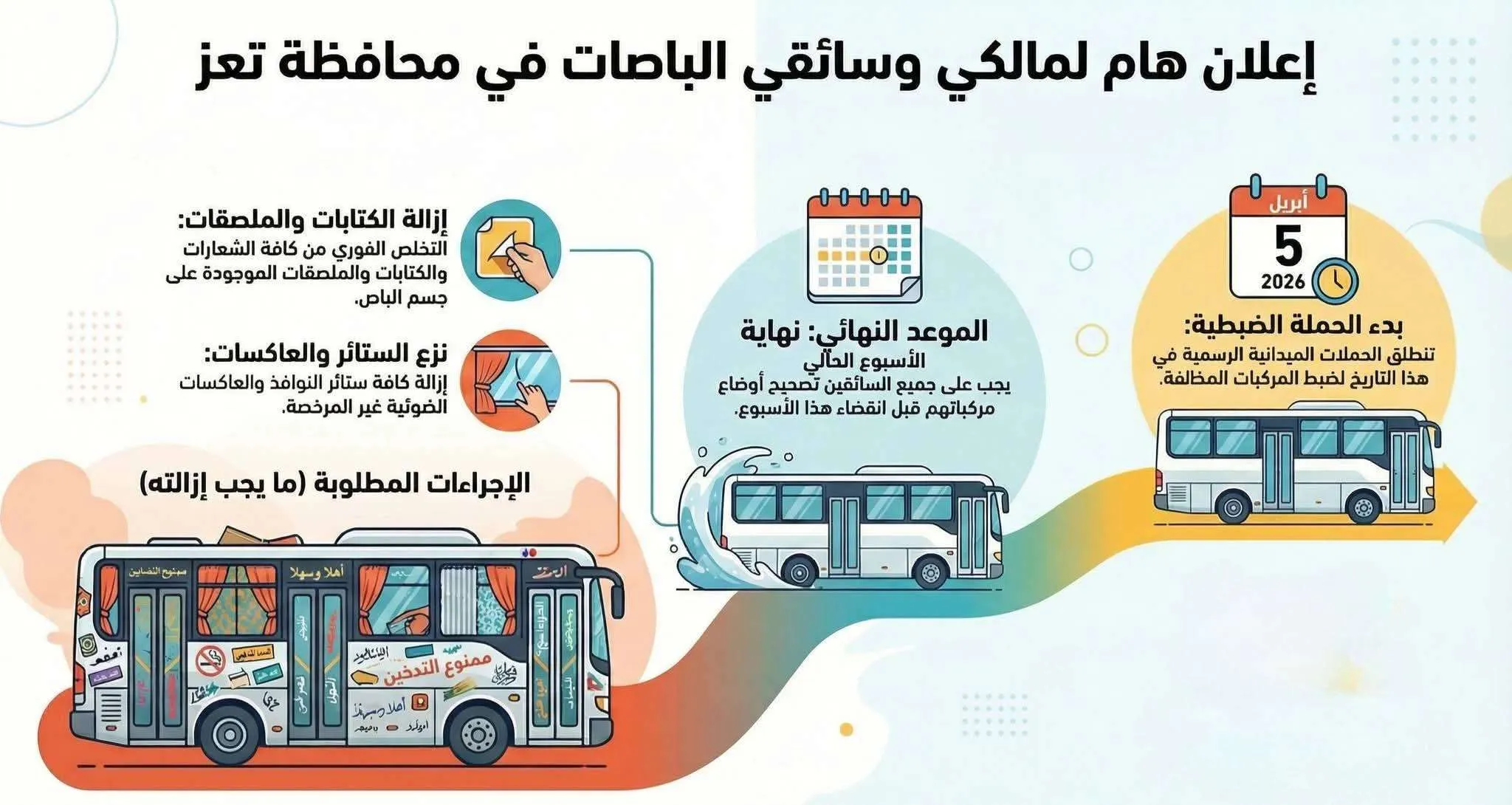 تحديد مهلة لإزالة الملصقات والستائر من الباصات في هذا الموعد