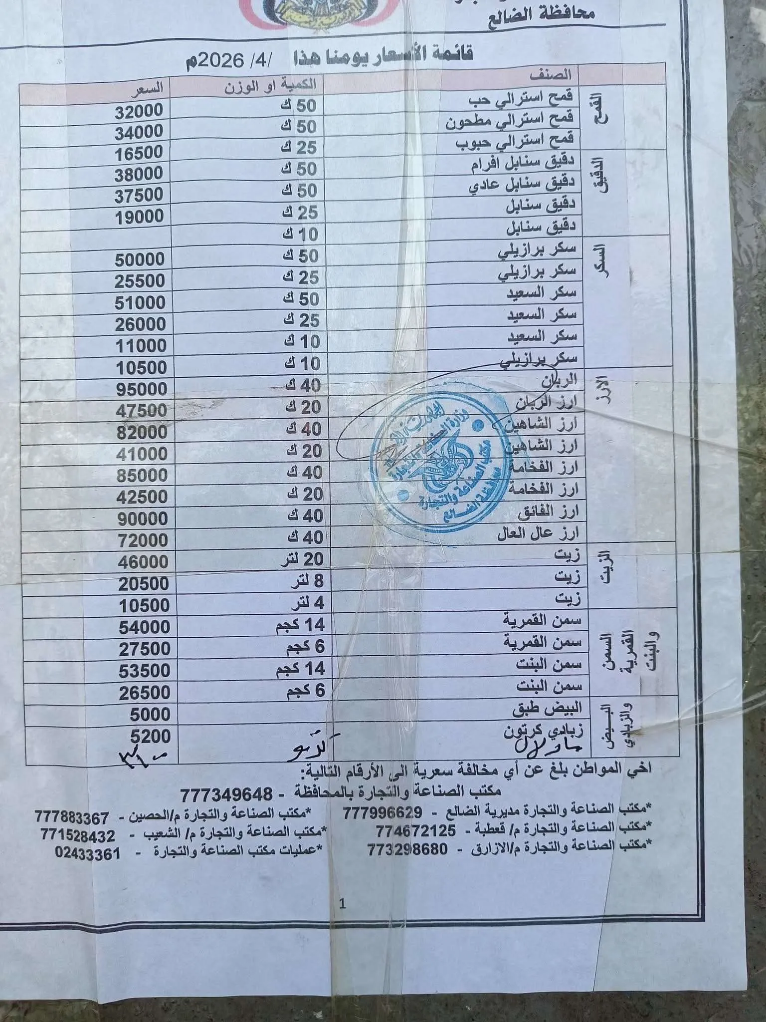 اعلان اسعار لاتصدق للمواد الغذائية
