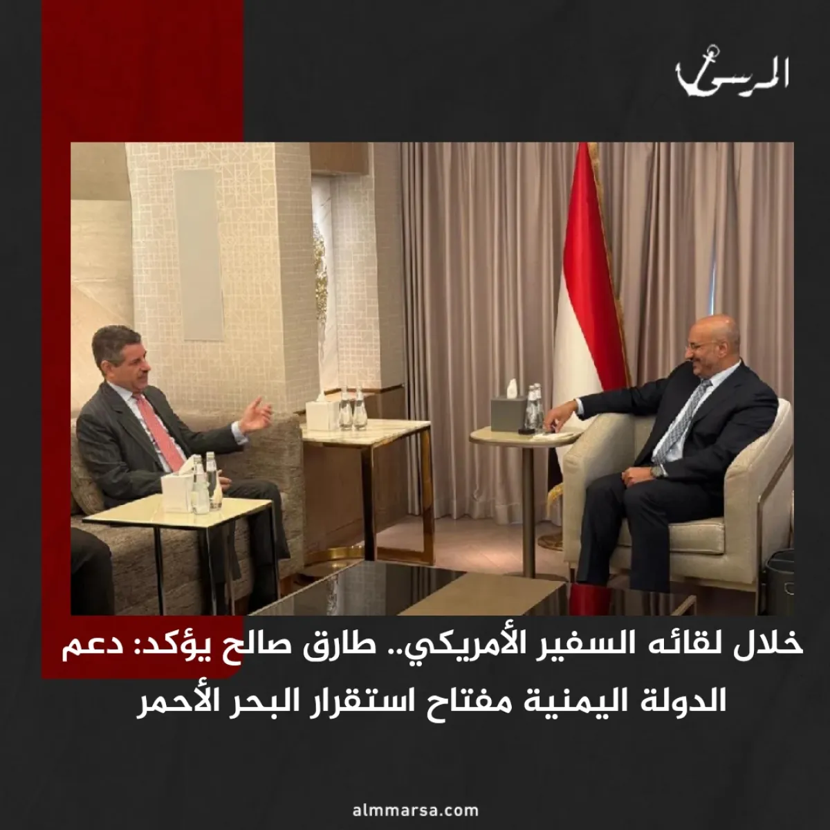 خلال لقائه السفير الأمريكي.. طارق صالح يؤكد: دعم الدولة اليمنية مفتاح استقرار البحر الأحمر