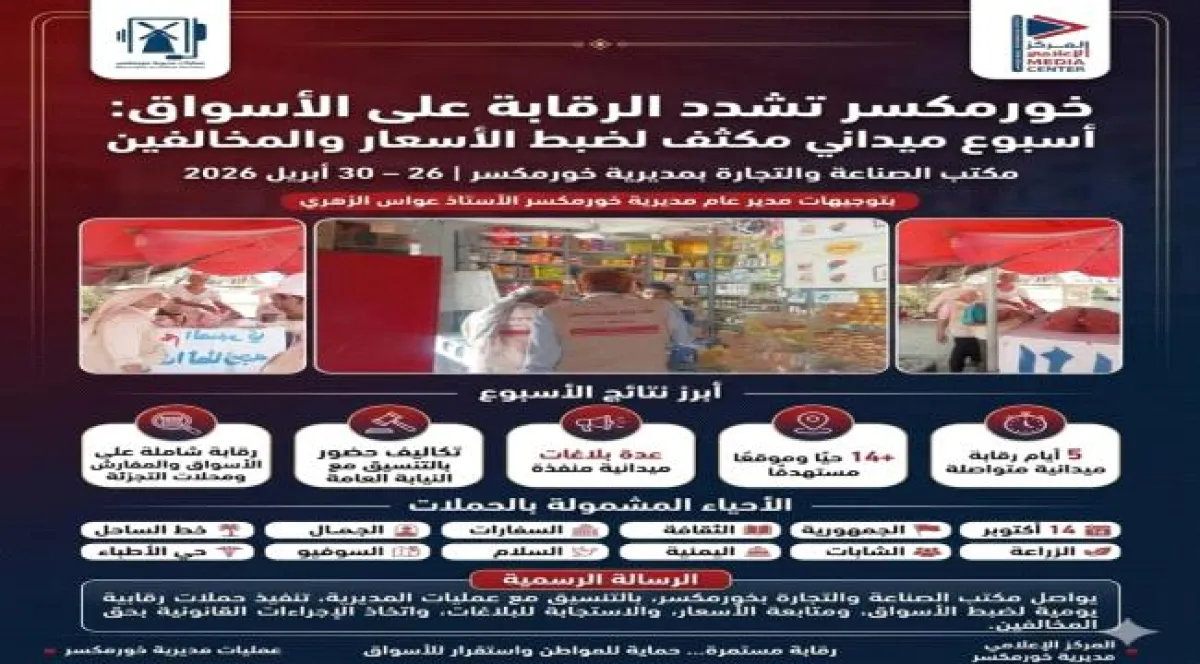 بين ضبط المخالفات والاستجابة للبلاغات.. حصاد أسبوع من الرقابة التموينية بخورمكسر