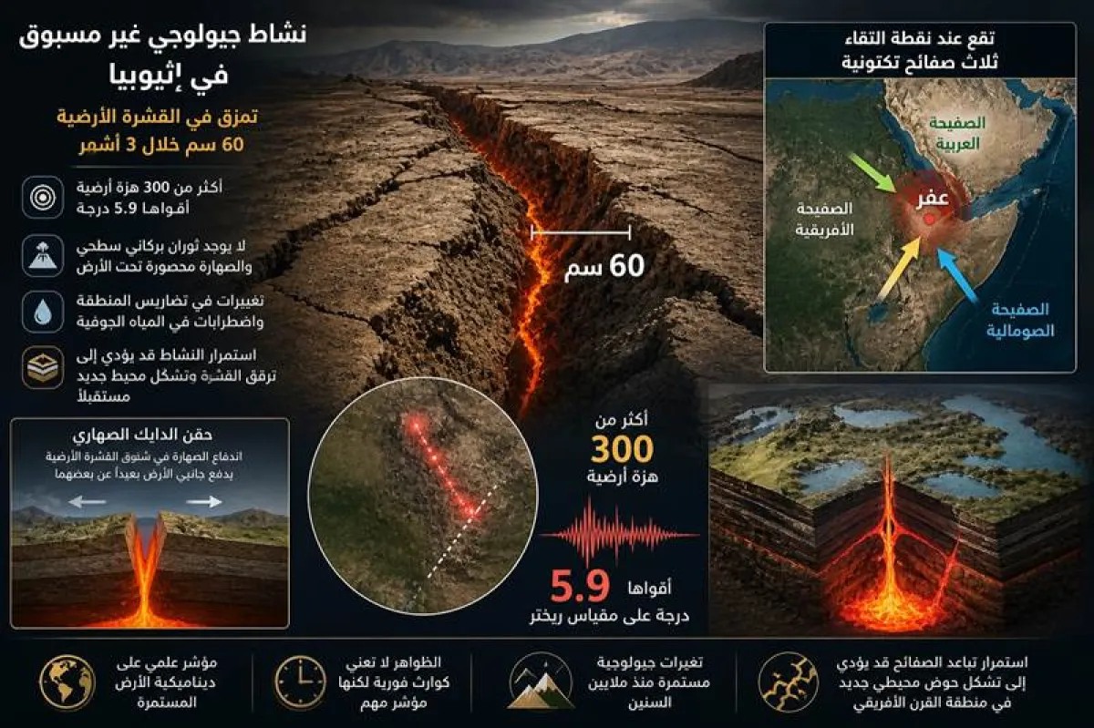 نشاط جيولوجي غير مسبوق في إثيوبيا يثير مخاوف العلماء من تشكل محيط جديد