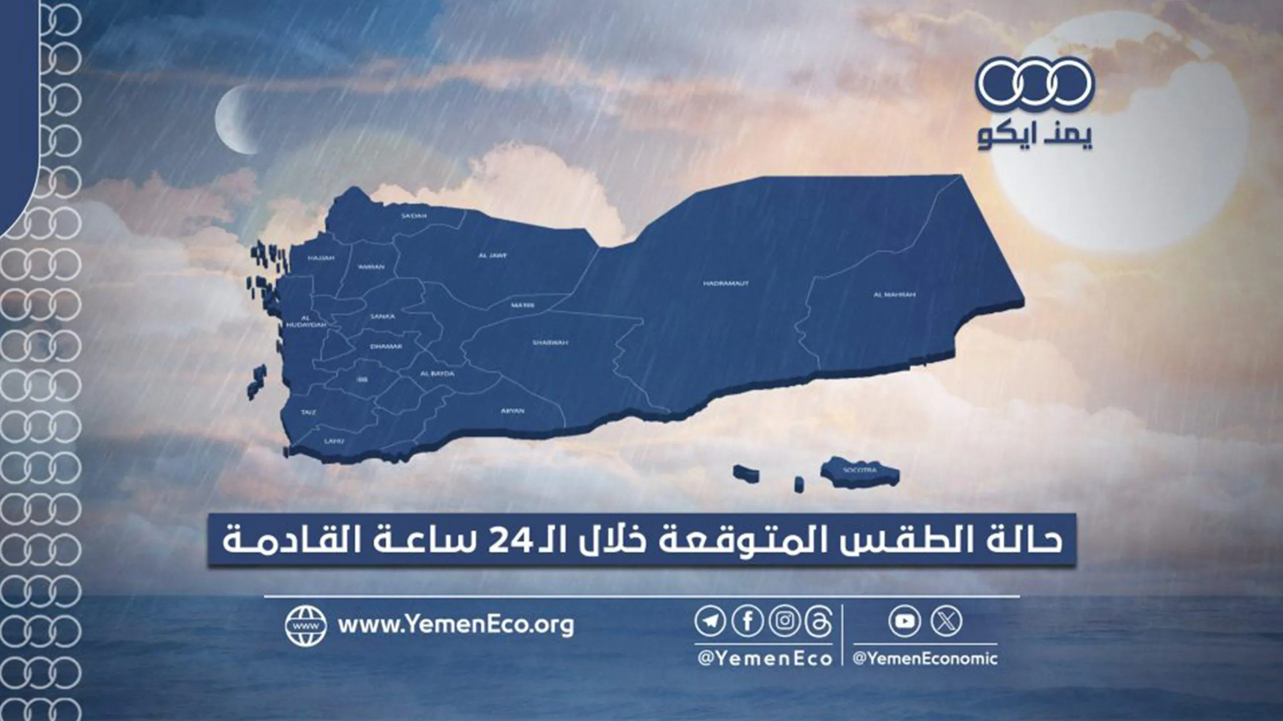 اليمن: أجواء غير مستقرة وأمطار محتملة على هذه المحافظات
