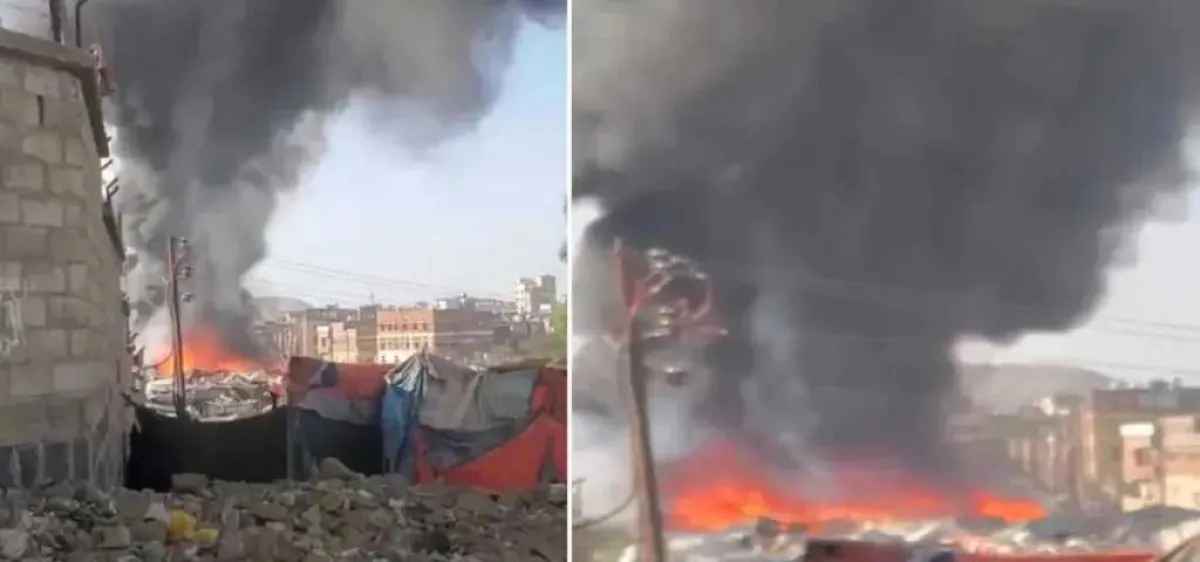 اندلاع حريق هائل وسط العاصمة صنعاء وسقوط ضحايا وخسائر مادية كبيرة (فيديو)