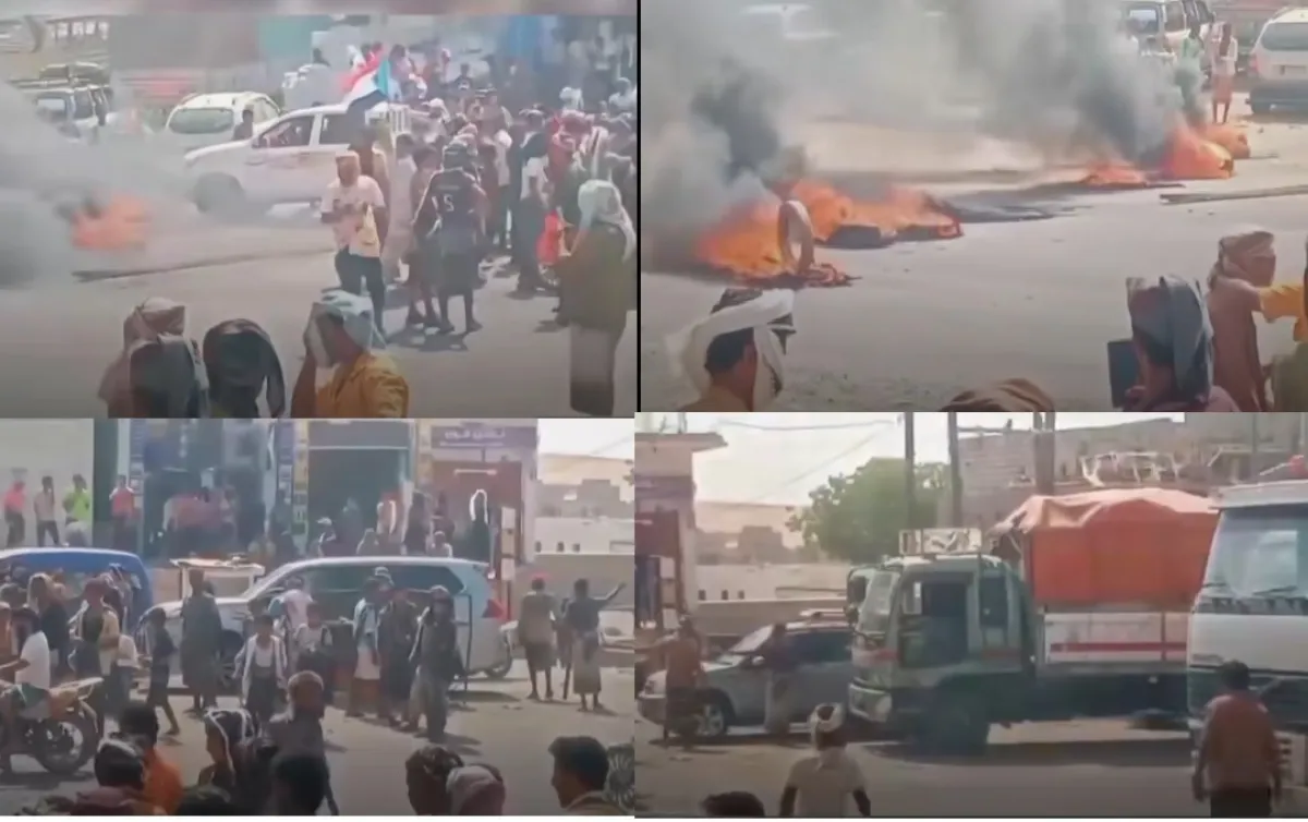 عناصر في الانتقالي يقطعون الخط العام بلحج للمطالبة بصرف رواتبهم