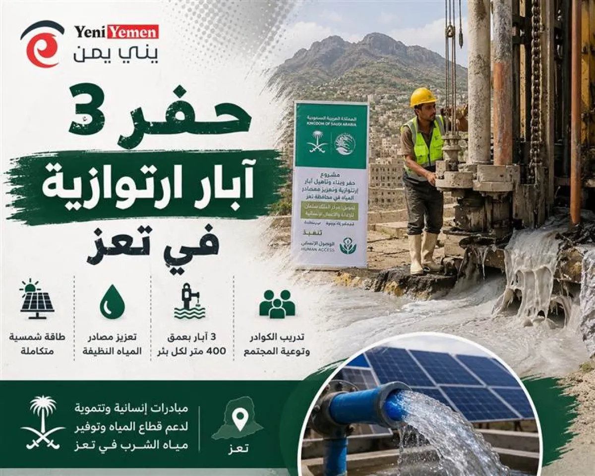 مركز الملك سلمان  يدشّن مشروع حفر 3 آبار ارتوازية في تعز لتعزيز مصادر المياه المستدامة