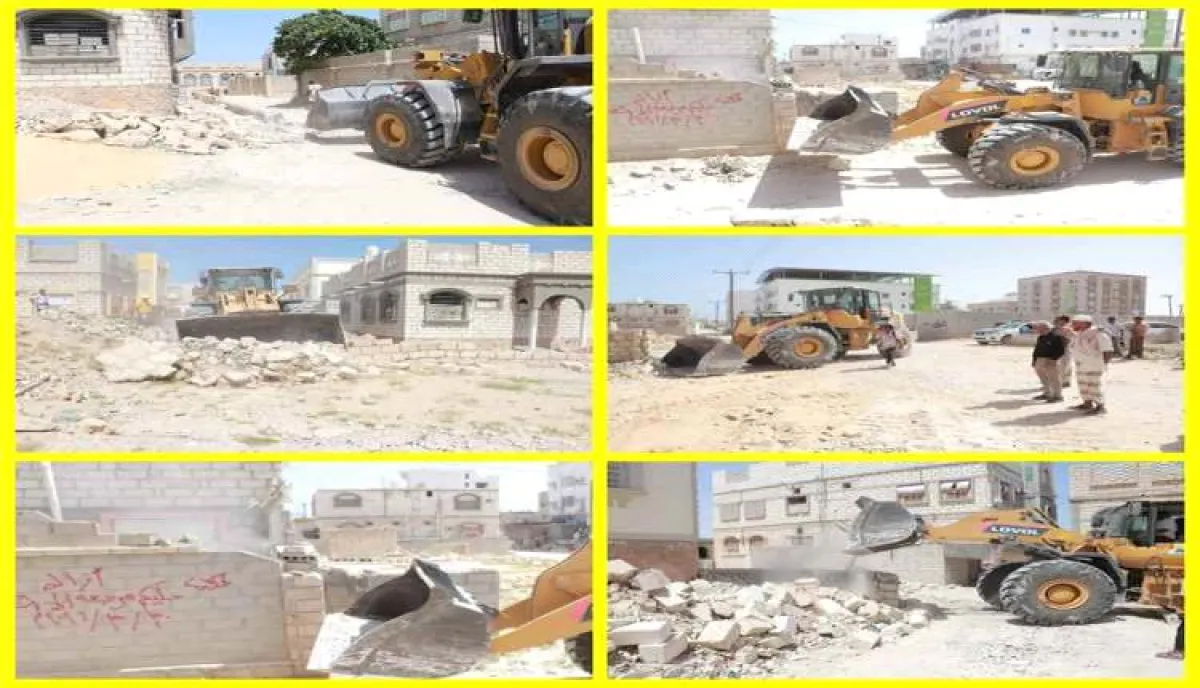 حملة لإزالة العشوائيات وفتح الطرقات في حي الحوطة بمدينة الشحر