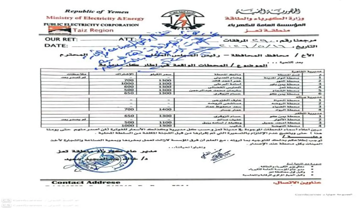 أباطرة المولدات في تعز.. وثيقة رسمية تكشف تجاوزات بالجملة في أسعار الكهرباء التجارية